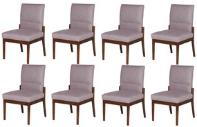 Conjunto 8 Cadeiras De Jantar Aurora Base Madeira Maciça Estofada Suede Crepe