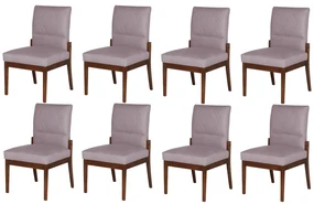 Conjunto 8 Cadeiras De Jantar Aurora Base Madeira Maciça Estofada Suede Crepe