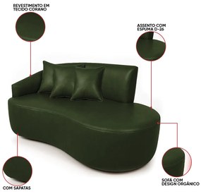 Sofá 2 Lugares Orgânico 140 cm Morgan Sintético PU D03 - D'Rossi  - Verde