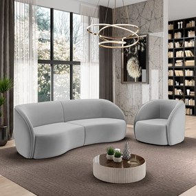 Conjunto Sofá Sala de Estar Bipartido 318cm e Poltrona Clarke Veludo Cinza G45 - Gran Belo