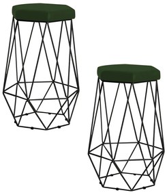 Kit 2 Banqueta Decorativa Rubel Base Preta Suede Verde G41 - Gran Belo