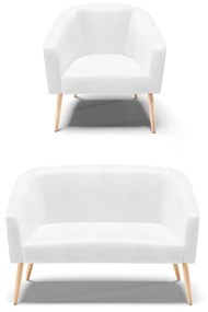 Sofá Namoradeira e Poltrona Pé Palito Natural Stella Sintético PU Branco D03 - D'Rossi
