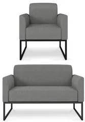 Kit Namoradeira e 1 Poltrona Decorativa Base Industrial Preta Maressa
