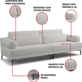 Sofá 4 Lugares Living 274cm Pé Ferro Romeu Bouclê Cinza Claro K01 - D'Rossi