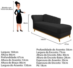 Recamier Vanessa 160cm Lado Direito Corano Preto - ADJ Decor