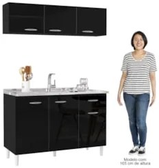 Armário Aéreo e Balcão de Cozinha com Pia Inox 120cm Classic Z46 Preto
