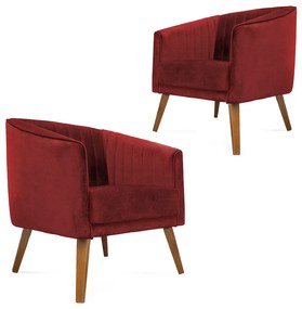 Kit 2 Poltronas Decorativas Dalia Pés de Madeira Suede Vermelho - Sheep Estofados - Vermelho