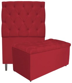 Kit Cabeceira e Calçadeira Liverpool 90 cm Solteiro Suede Vermelho - ADJ Decor