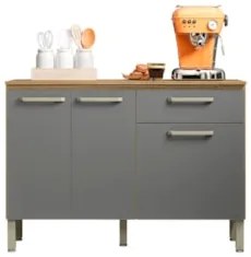 Balcão de Cozinha com Tampo 120cm Louis Z06 Freijó/Gris - Mpozenato