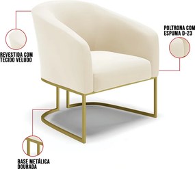 Cadeira Sala de Jantar Base Industrial Dourado Kit 2 Stella Veludo D03 - D'Rossi - Bege