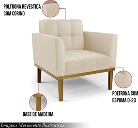 Kit 2 Poltronas Decorativas Karen Pés Fixo em Madeira Castanho PU Bege G19 - Gran Belo