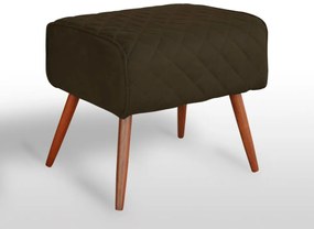 Puff Veludo Matelassê Pés Palito Madeira Eucalipto Marrom