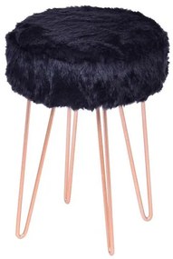 Puff Cremi Pelo Preto Base de Metal cor Cobre - 43101 Sun House