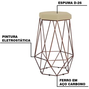 Kit 2 Banqueta Decorativa Rubel Base Bronze Veludo Bege G41 - Gran Belo