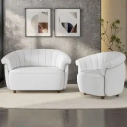 Sofá 2 Lugares 150cm e Poltrona Lykan Boucle Cru Z32        - Mpozenat