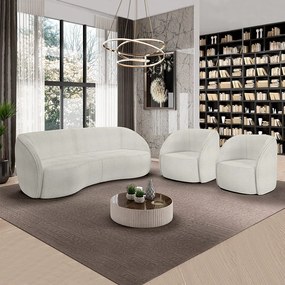 Conjunto Sofá Sala de Estar Bipartido 318cm e 2 Poltronas Clarke Bouclê OffWhite G45 - Gran Belo