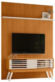Painel TV 65 Pol 179cm Ripado Valen e Bancada Orlin M20 - D'Rossi - Cinamomo(fosco)/Off White(brilho)