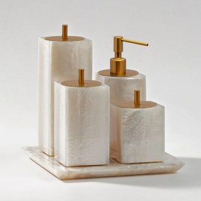 Conjunto Banheiro 4 Pçs Resina - Madrepérola - Ouro Escovado  Madrepérola - Ouro Escovado