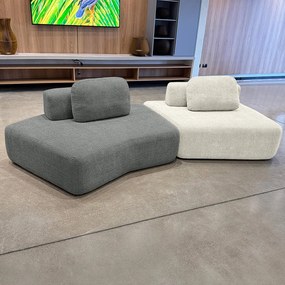 Sofá Ilha Sala de Estar Modulado Dakota Encosto Almofadas Soltas Bouclê Rústico Cinza/OffWhite G33 - Gran Belo