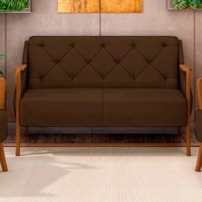 Poltrona Namoradeira Decorativa 2 Lugares Braços em Madeira Hand Veludo Marrom G45 - Gran Belo