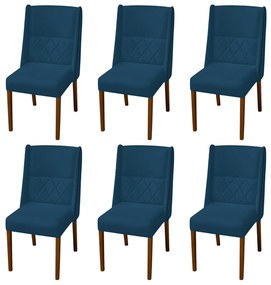 Kit 6 Cadeiras de Jantar Lecce Veludo Azul Marinho