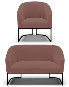 Sofá Namoradeira e Poltrona Base Industrial Preto Stella Veludo D03 - D'Rossi - Rose