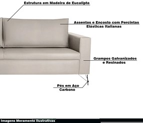 Sofá Decorativo 2 Lugares 190 CM Denmark Veludo Bege Com Pés Preto G62 - Gran Belo