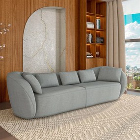 Sofá Bipartido Sala de Estar Diamond 252cm com Almofadas Soltas Linho Cinza Escuro G52 - Gran Belo