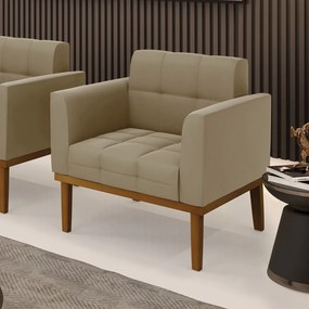 Poltrona Decorativa Karen Pés Fixo em Madeira Castanho Suede Nude G19 - Gran Belo