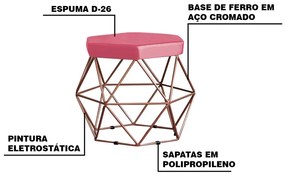 Kit 2 Puff Decorativo Base Bronze Elsa Suede Rosa G41 - Gran Belo
