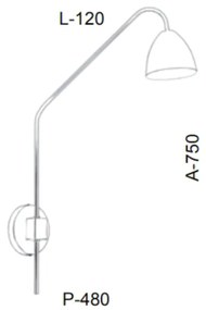 Arandela Haste Articulada Cúpula Aluminio 12X48X75Cm Metal 01Xe27 |Old... (PRETO)