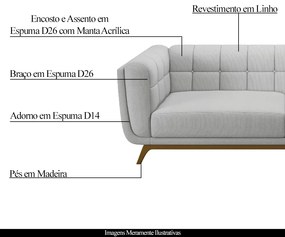 Sofá Decorativo Sala de Estar 180cm Rocket 2 Lugares Base Madeira Linho Cinza G45 - Gran Belo