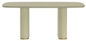 Mesa Lintz Tampo Vidro Off White Fosco Base Tecido Bege 184cm - 70590 Sun House