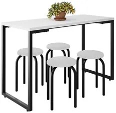 Mesa de Cozinha Bistrô Porto Branco 120cm com 4 Banquetas Industriais