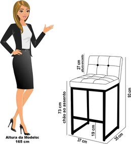 Banqueta Cozinha Alta com Encosto Industrial Kit 2 Champanhe Lirina PU C05 - D'Rossi - Branco