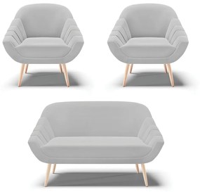 Kit 01 Namoradeira 02 Lugares e 02 Poltronas Giovana Suede Pés Palito Natural - D'Rossi - Cinza