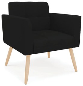 Kit 1 Sofá Namoradeira e 2 Poltronas Elisa Linho Pés Palito Natural - D'Rossi - A79 Preto