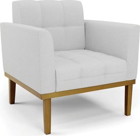 Poltrona Decorativa Karen Pés Fixo em Madeira Castanho Linho Cinza G19 - Gran Belo