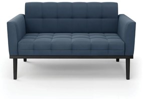 Sofá Namoradeira 2 Lugares Base de Madeira Preto Elisa Suede D03 - D'Rossi - Azul Marinho