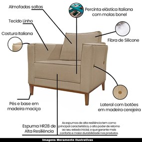 Poltrona Decorativa Pés em Madeira Tarantino Linho Bege G63 - Gran Belo