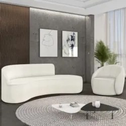 Sofá 4 Lugares 220cm Wendi e Poltrona Steve Boucle Off White I01  - Mp