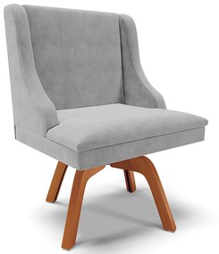 Cadeira Decorativa Sala de Jantar Base Giratória de Madeira Firenze Suede Cinza/Natural G19 - Gran Belo