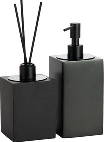 Conjunto Banheiro Duo Quadrado Resina Preto Fosco - Black Matte