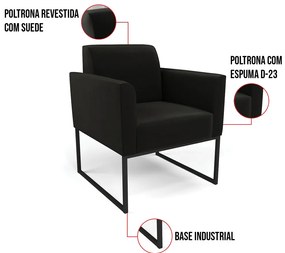 Kit 2 Poltronas Base Industrial Preto Marisa Suede - Preto