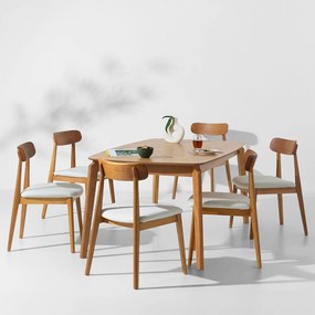 Conjunto Mesa de Jantar Lalá Retangular Carvalho Americano - 1,80mx1m + 6 Cadeiras Nord Madeira Texture - Off White