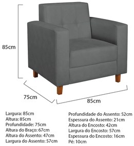 Poltrona Decorativa Denver Suede Cinza - ADJ Decor