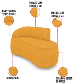 Sofá 2 Lugares Orgânico 140cm Morgan e 2 Poltronas Lua Bouclê D03 - D'Rossi - Mostarda