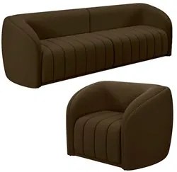Sofá Decorativo 3 Lugares 252cm e Poltrona Meris M22 Veludo Marrom - M