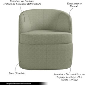 Poltrona Decorativa Design Moderno Bel Sala de Estar Base Giratória Bouclê Verde Oliva G33 - Gran Belo
