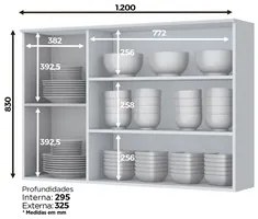 Armário Aéreo 120cm 2 Portas de Vidro 1 Porta Fechada 100% MDF America